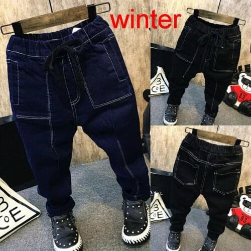 Boys Jeans Kids Casual Light Solid Straight Denim Pants Warm Winter Children 2-6Year Boys Thick Fleece Jean Pants