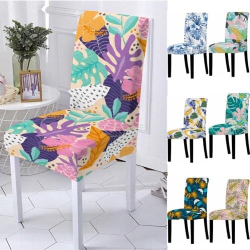 16 Colors ElasticSpandex Tropical Leaves Chair Cover High Back Chair Protector Slipcover for Resterant Wedding Party Dining Room