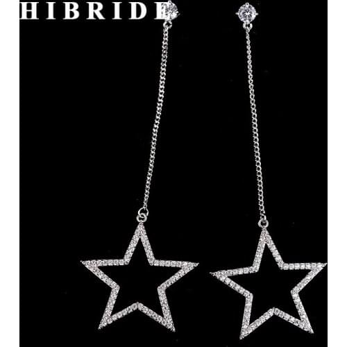 HIBRIDE Hot Sale European Long Star Pendant Drop Earrings Micro CZ Stone Pave Women Wedding Earring E-395