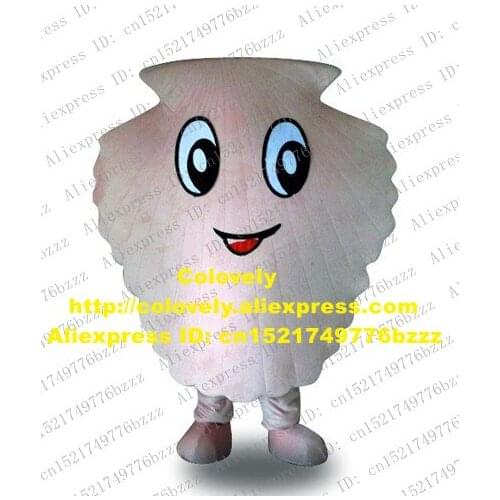 Cool White Pink Scallop Mascot Costume Mascotte Pectinid Fan Sea Shell Pettine Cowry With Big Eyes Happy Face No.3973 Free Ship