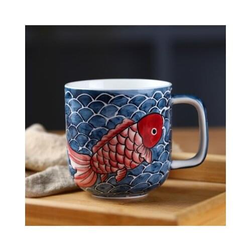 LUWU Ceramic Mug for Coffee Chinese Coffee Cup Fish Tea Cup 500ml