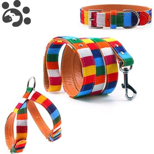 Dog Collar Harness Leash Set for Small Large Dogs Cats Harness Set with Collar Lead Leather Dog Collar Harness Lead Set MP0055