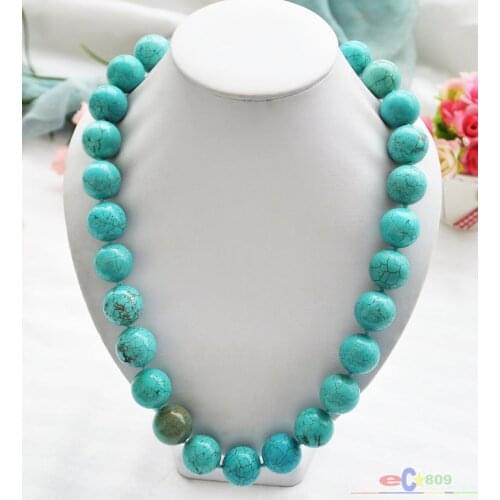 S1576 24" 20mm round blue turquoise bead necklace