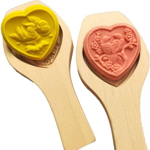 Mooncake Mold Chinese Traditional Mid-autumn Festival Moon Cake Mould Heart Shape Wooden Handmade Baking Tool