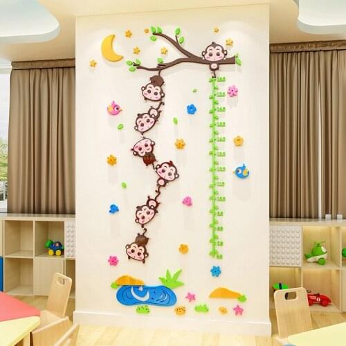Cartoon 3d height stickers childrens room kindergarten wall decoration acrylic three-dimensional wall stickers