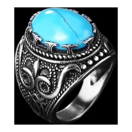 Support Dropship Newest Size 7-14 Blue Tiger Eyes Ring 316L Stainless Steel Fashion Jewelry Blue Stone Cool Man Ring