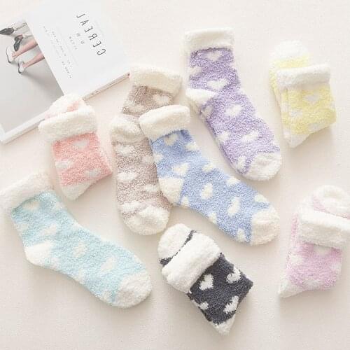 Winer Warm Floor Socks Womens Cute Heart Fleece Thick Socks Breathable Comfortable Home Sock for Girls 5pairs/lot