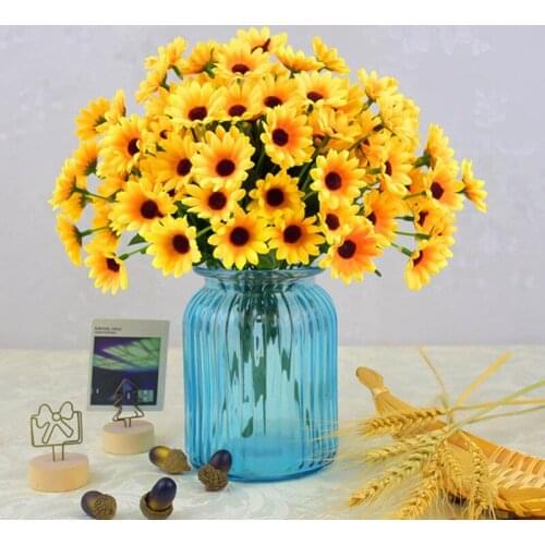 Autumn Decoration 13/24 Heads Yellow Sunflower Silk Artificial Flowers Bouquet For Home Decoration Office Party Garden Decor