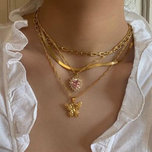 Colorful Heart Pendant Necklace for Women Femme Multicolored Crystal Zircon Gem Aesthetic Clavicle Chain Lover Luxury Jewelry