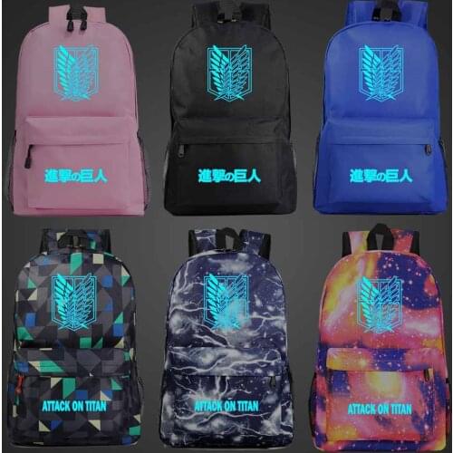 Blue Luminous Cartoon Wings Attack On Titan Boy Girl Book School Bag Women Bag Pack Teenagers Schoolbags Men Student Backpack