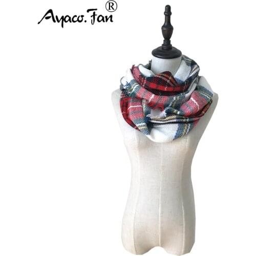 Scarf Autumn Winter New Cashmere Warm Plaid O-Ring Scarf Lady Girls Wrap Shawl Neckerchief pashmina Female Scarves for Women Men