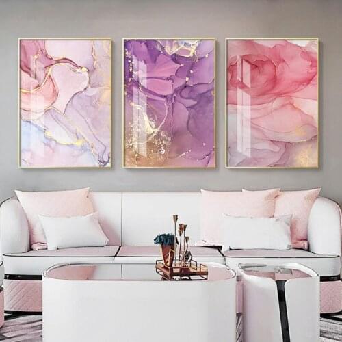 Nordic Pink Golden Marble Canvas Painting Colorful Line Abstract Wall Art Poster and Print Scandinavian Living Room Home Decor
