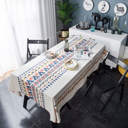 SuganLife Bohemian Colorful Geometric Print Tablecloth Linen Cotton Kitchen Dining Table Cover Dust Proof Mantel Mesa Home Decor