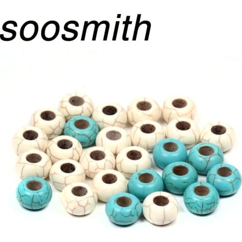 Soosmith Wholesale Circles Blue White Big Hole Turquoises Bead Natural Beads Loose Spacer Beads For Jewelry Making Diy Bracelet