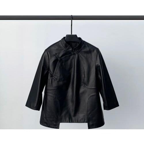 Spring 2021 New Chinese Style Leather Leather Jacket Womens Short Style Retro Plate Buckle Sheep Skin Casual Thin Coat