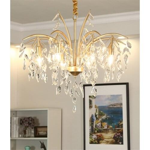 Vintage iron Crystal chandelier gold Metal LED Suspension Lamp tree leaf branch brass bar Bedroom Home lighting Chandelier G862
