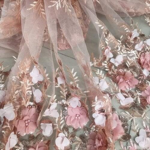 White beaded sequins embroidered fabric high-end dress lace fabric