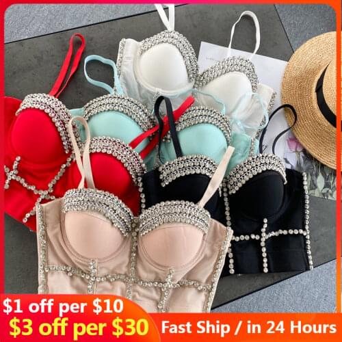 Women New Fashion Wear Clothes Sexy Sleeveless Pearls BustierPush Up Night Club Bralette Bra Cropped Top Vest Corset