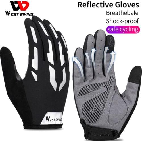 WEST BIKING Reflective Cycling Gloves Wear Resistant Touch Screen Breathable Gloves Unisex Fitness Sport Full/Half Finger Gloves