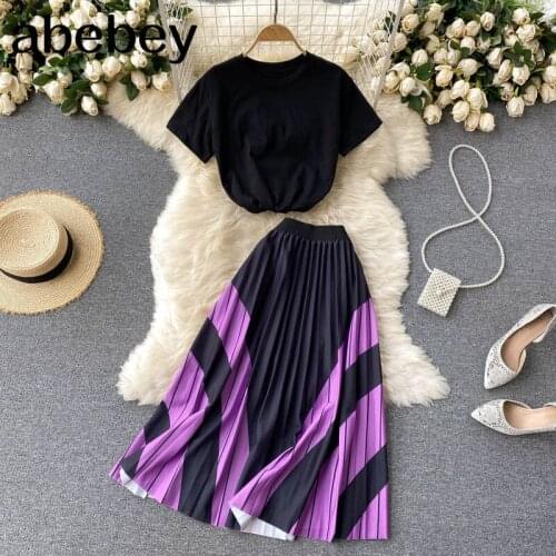 Women Summer Boho Floral Beach Set O Neck Short Sleeve Short Tops+High Waist Long Skirt Two Piece Suits