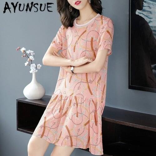Dress Women Real Silk Dress Korean Fashion Print Midi Summer Dress Kwaii Vintage Party Dress Vestidos Mujer 19425 YY2725