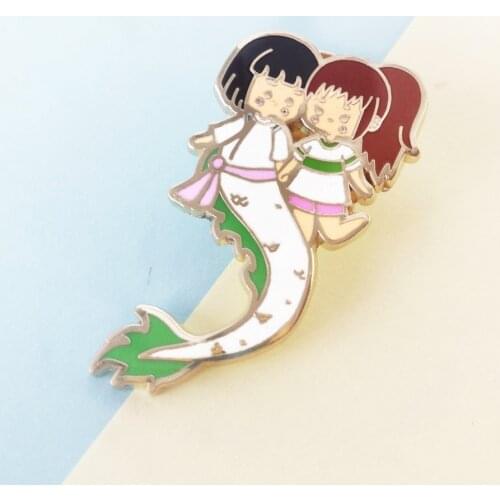 Anime Spirited Aways Chihiro and White Dragon Hard Enamel Pins Ghibli Kawaii Lapel Pin Badge Brooch Animation Collection Gift