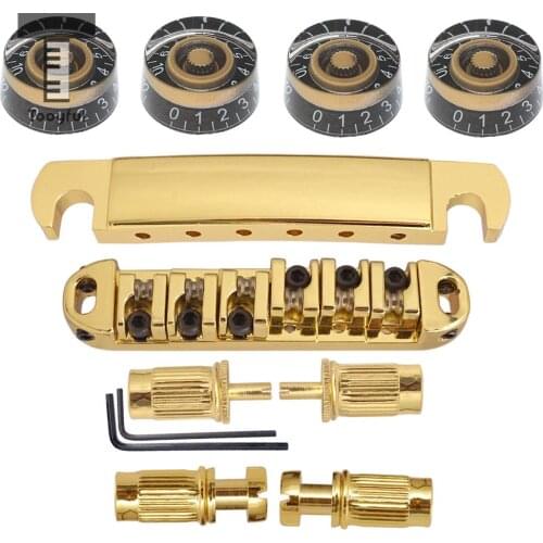 Golden Electric Guitar Roller Saddle Bridge Tailpiece Stop Bar+4pcs Speed Knobs for LP Guitar