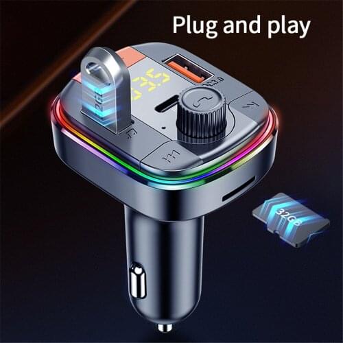 2 Usb Port Pd Qc 3.0 Fast Charge Fm Transmitter Bluetooth 5.0 Adapter Colorful Car Mp3 Player Handsfree Calling Kit Voltmeter