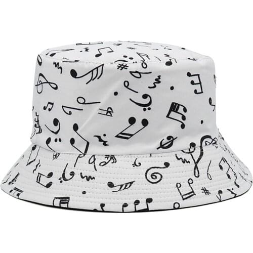 2021 Fashion White Music Note Bucket Hats Sun Caps Hip Hop Man Womens Fisherman Caps