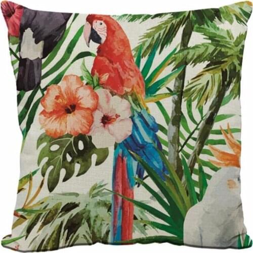 4pcs 45cm Linen Fabric Throw Pillow Cushion Cover Square Paradise Bird Plant Leaf Decorative Pillow Case Home Car Decor