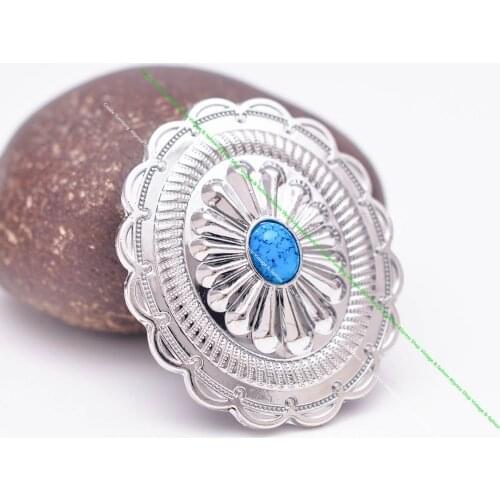 6pc 44*38mm Stainless Plated American Southeast Flower Blue Turquoise Leathercraft Wallet Belt Craft Concho For Leather Decor