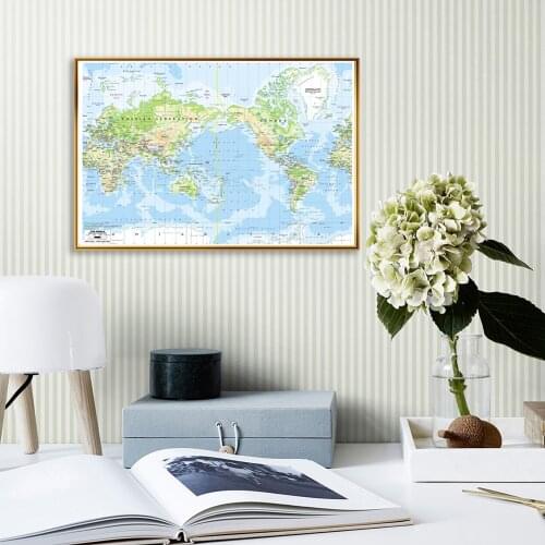 84*59cm Orographic Map of The World for Geographical Research Canvas Painting Wall Poster School Supplies Classroom Home Decor
