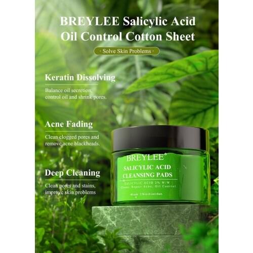 BREYLEE 40pcs Salicylic Acid Cotton Tablets Oil Control Acne Pad Fades Acne Shrink Pores Wet Mask Not Irritating Skin Care TSLM2