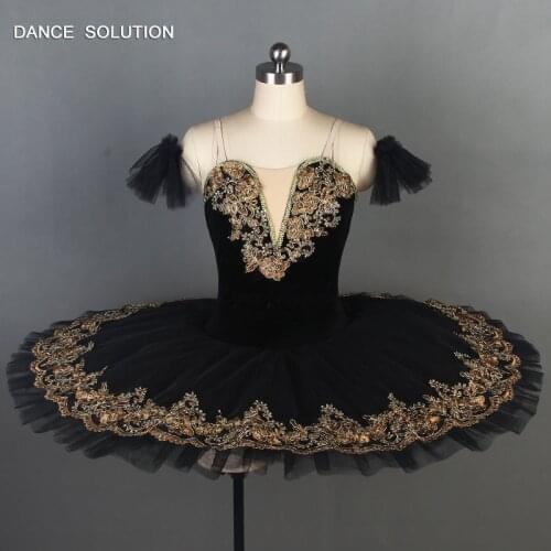 Black swan professional ballet dance tutu performance costumes adult women ballet pancake tutu dress soft tulle arm bands BLL089