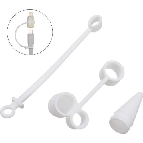 3 In 1 Stylus Pencil Cap Holder / Nib Cover /Lightning Cable Adapter Tether Anti-Lost Rope Touchpen Protect Accessory For A-pple