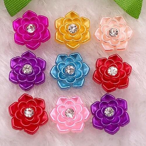 DIY 10pcs mix 15mm AB Resin 3d flower Flatback Rhinestone Wedding buttons crafts