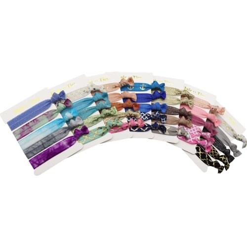 Hot sale and fashionable design printed fold over elastic hair ties 5sets/lot(5pcs per set,25pcs in total)