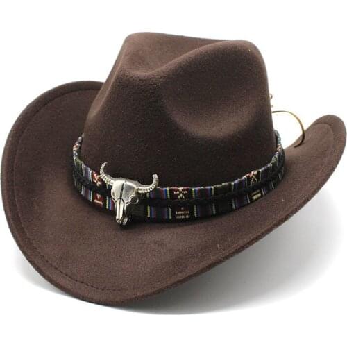 Western Cowboy Hat Horn Wool Jazz Jacket Men And Women Ethnic Style Felt Big Brim Multi-Color Outdoor Travel Cat