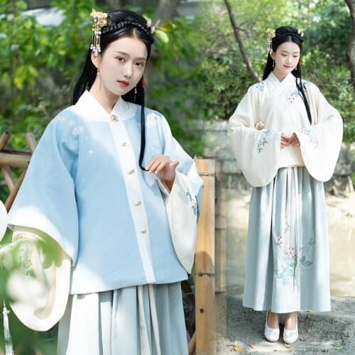 And winter Chinese national style womens Hanfu original half arm woolen Bijia coat thick waist length jacket skirt set