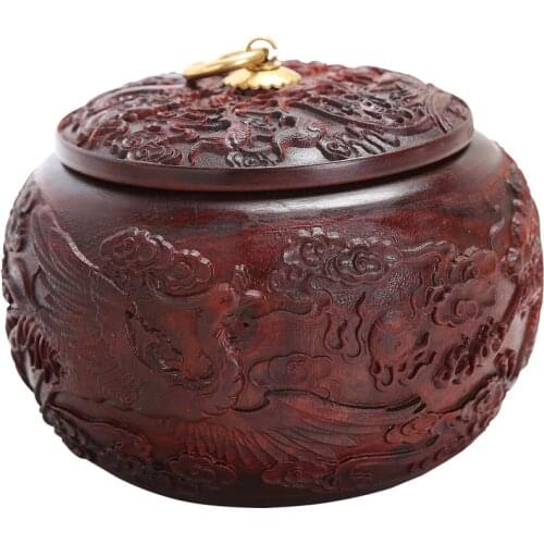 Chinese Wooden Tea Caddies Large Storage Box Handmade Seal Round Moisture Proof Tea Caddies Container Caja De Te Teaware DG50TC