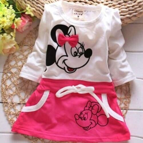 100% Cotton Stitching Summer Dress New Fashion Cute Cartoon Pattern Minnie Princess Girl is Suitable For Babys Round Colla