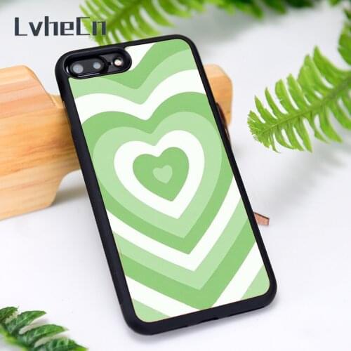 LvheCn Silicone Rubber Phone Case Cover for iPhone 6 6S 7 8 Plus X XS XR 11 12 Mini Pro Max Green Illusion Hearts