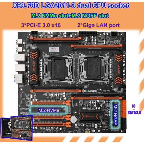 HUANANZHI X99 Dual CPU Motherboard with Dual M.2 SSD Slots Dual Giga LAN Port DDR4 RAM 3*PCI-E X16 Socket 10*SATA 3.0 Computer