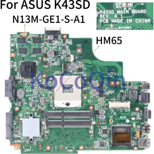 KoCoQin Laptop motherboard For ASUS K43SD K43E P43E A43E K43SV K43 GT610M Mainboard HM65 REV.4.1 N13M-GE1-S-A1