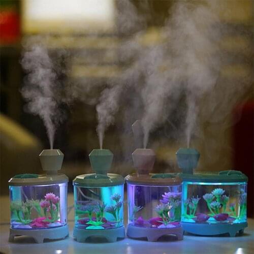 Mini Fish Tank Plant USB Air Humidifier Creative 460ML Household Diffuser High Quality Night Light Mist Maker Air Humidifier
