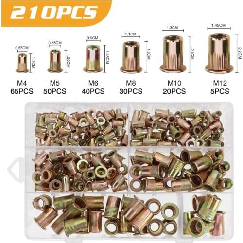 Electrapick 93/165/210pcs Carbon Steel M3 M4 M5 M6 M8 M10 M12 Flat Head Rivet Nut Set Multi Size Insert Rivet Nut Hardware Part