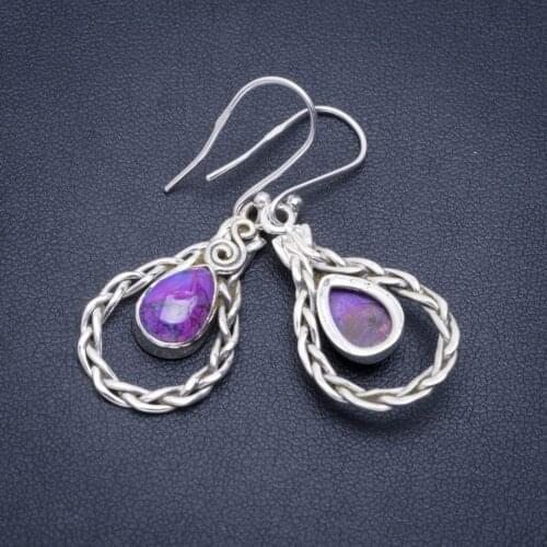 Natural Turquoise Handmade Unique 925 Sterling Silver Earrings 1.75" A2337