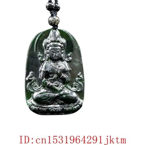 Jade Guanyin Pendant Necklace Charm Jewellery Carved Natural Chinese Amulet Black Green Gifts Fashion