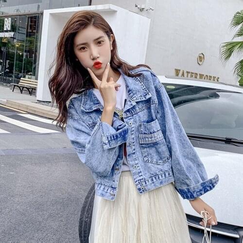 Spring and autumn new trend denim jacket female students Korean version of the wild wind overalls shirt