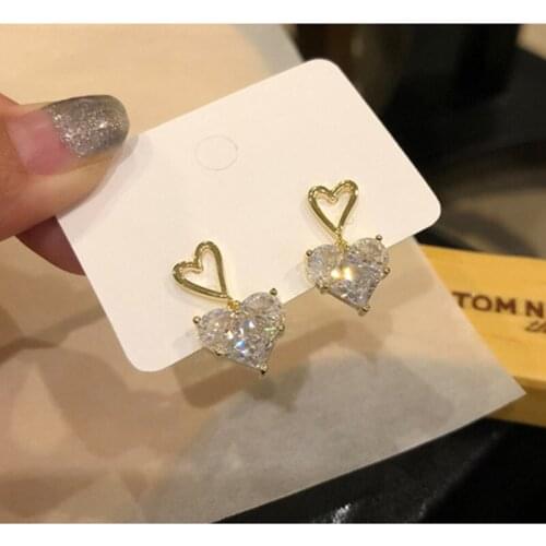 New S925 Silver Needle Wild Sex Heart Earrings Small Earrings Female Simple Temperament Micro-inlaid Zircon Earrings Pierced